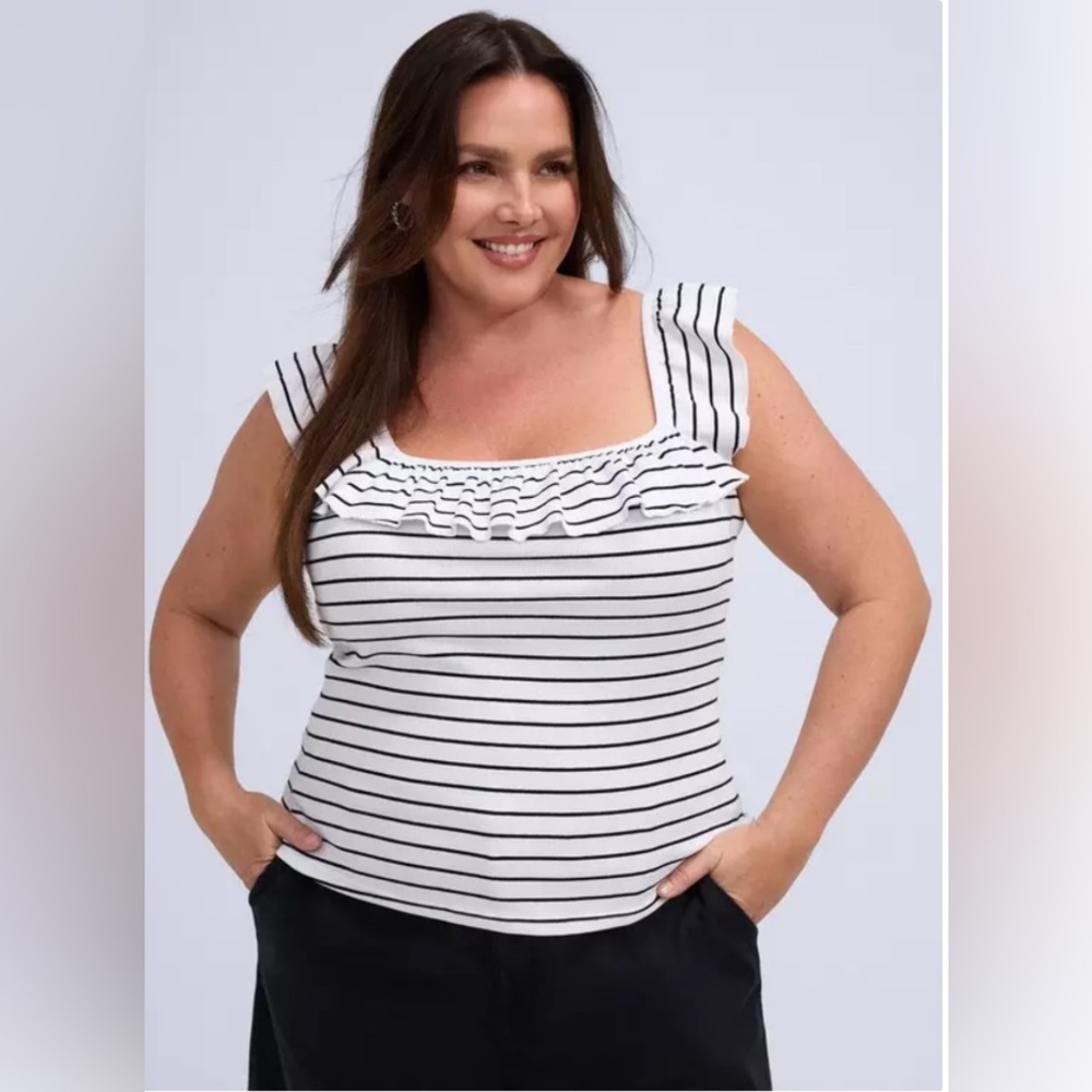torrid Belle Isle NWOT Striped Square-Neck Flutter Sleeve Tank-Size 2